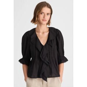 Madewell | NWT Ruffled Pintucked Top Black Long Sleeve Blouse | Sz M